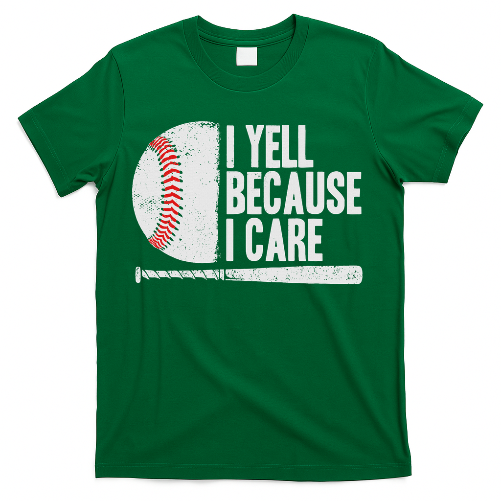 Funny Baseball Fan Humor I Yell Because I Care Dads T-Shirt product image 2