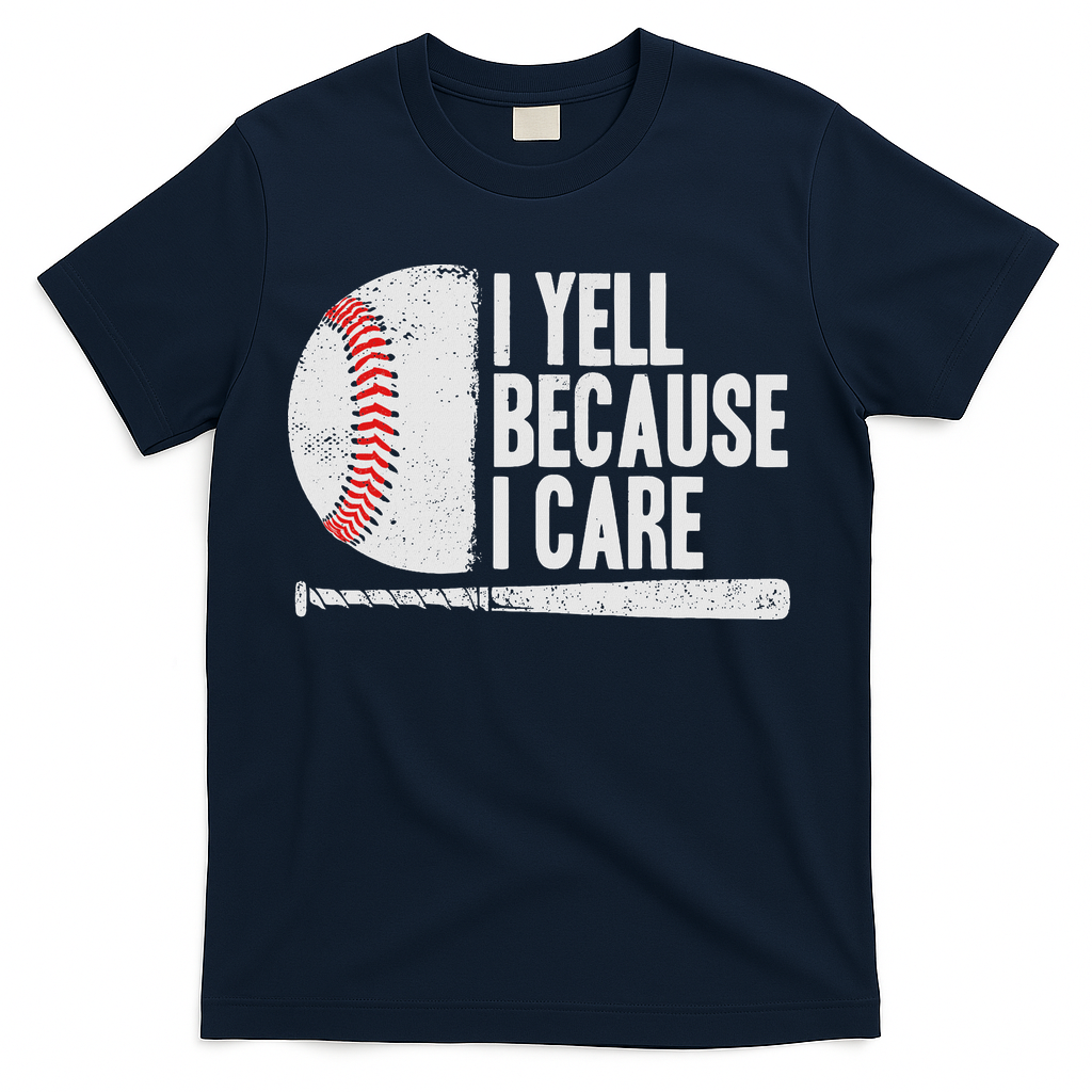 Funny Baseball Fan Humor I Yell Because I Care Dads T-Shirt product image 3