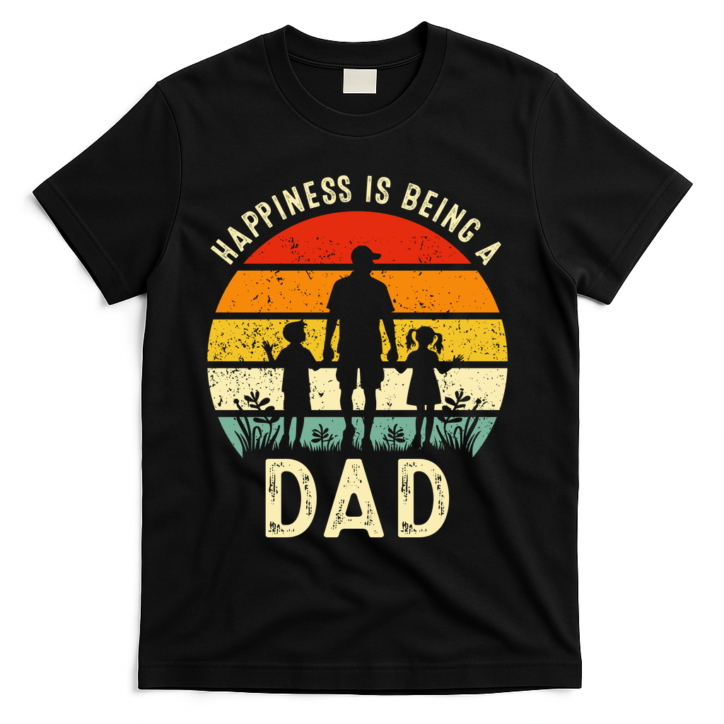 Happiness Is Being A Dad Father's Day Retro Sunset T-Shirt product image 1