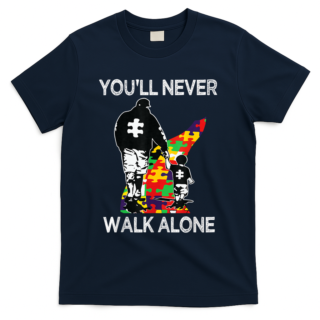 Autism Dad Support Alone Puzzle You'll Never Walk T-Shirt product image 2