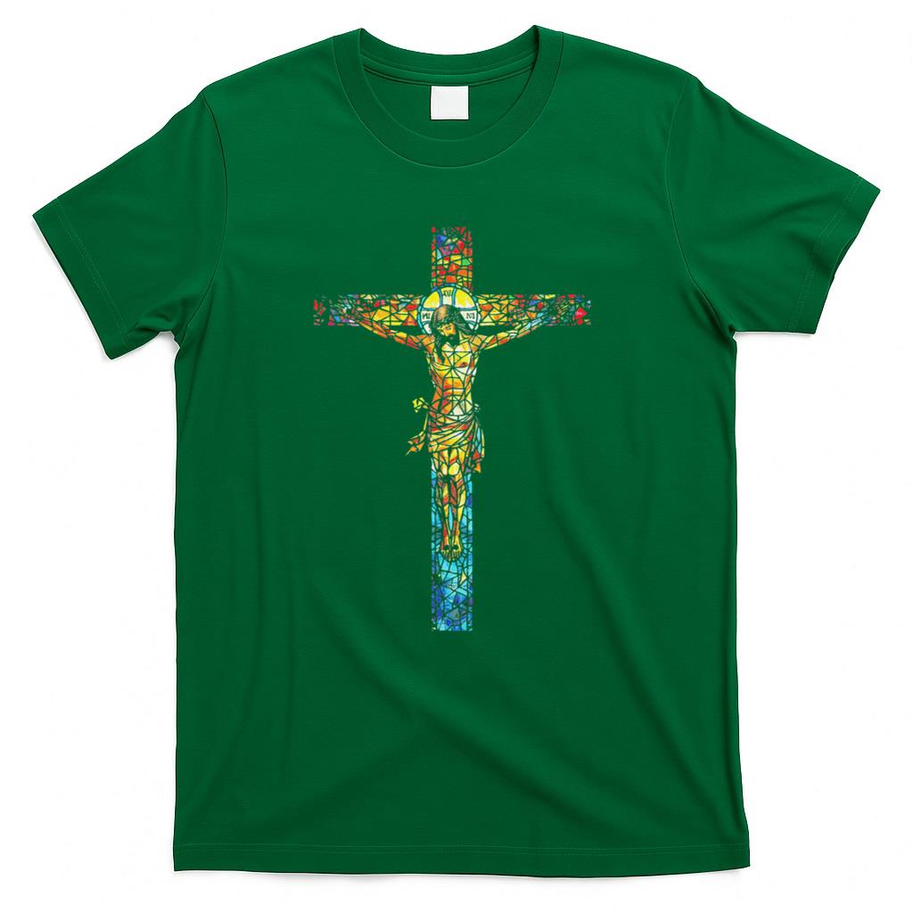 Jesus Cross Christian Stained Glass Art T-Shirt product image 2