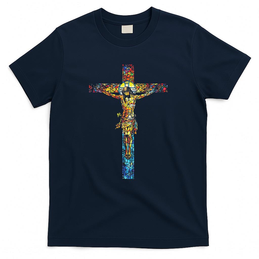 Jesus Cross Christian Stained Glass Art T-Shirt product image 3