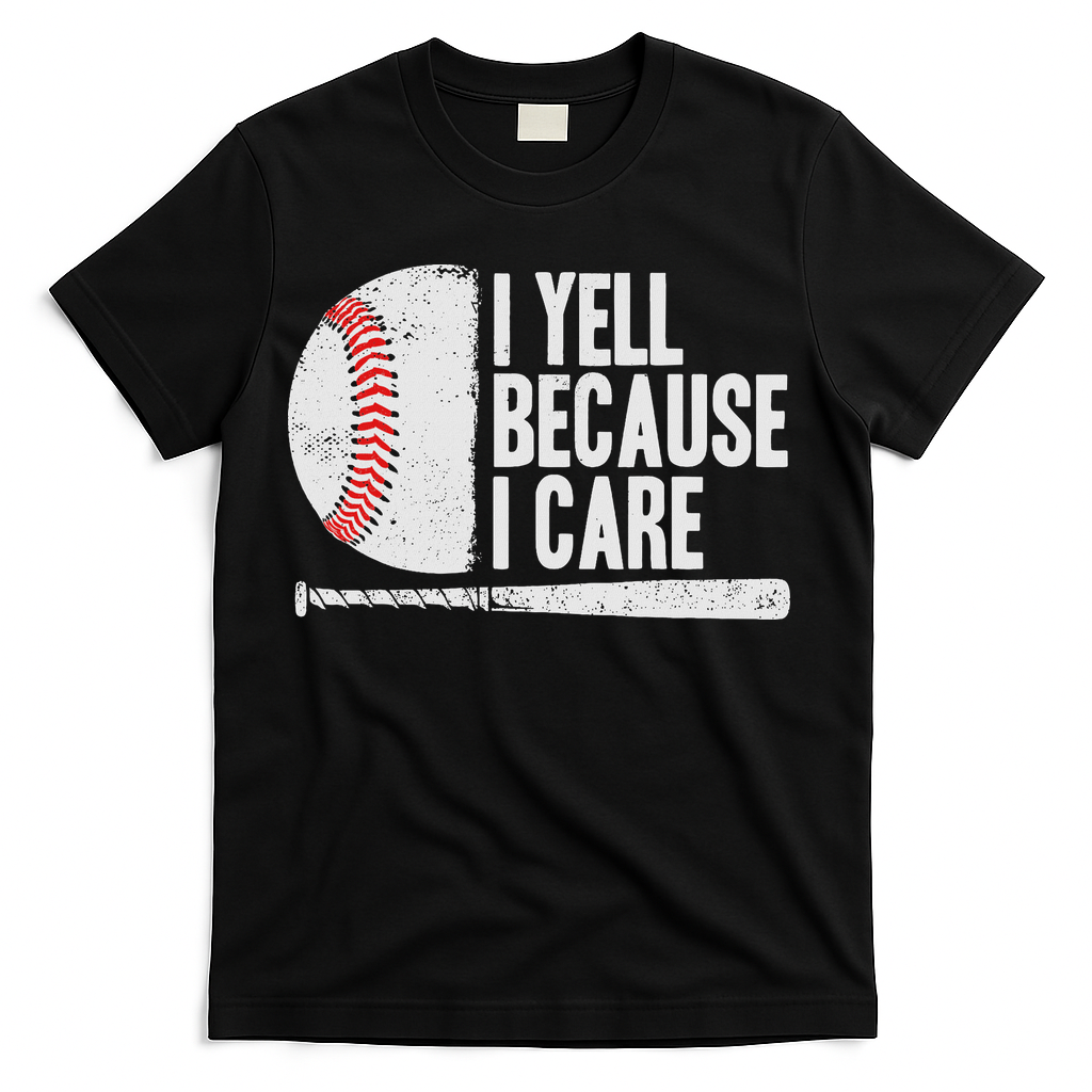 Funny Baseball Fan Humor I Yell Because I Care Dads T-Shirt product image 1