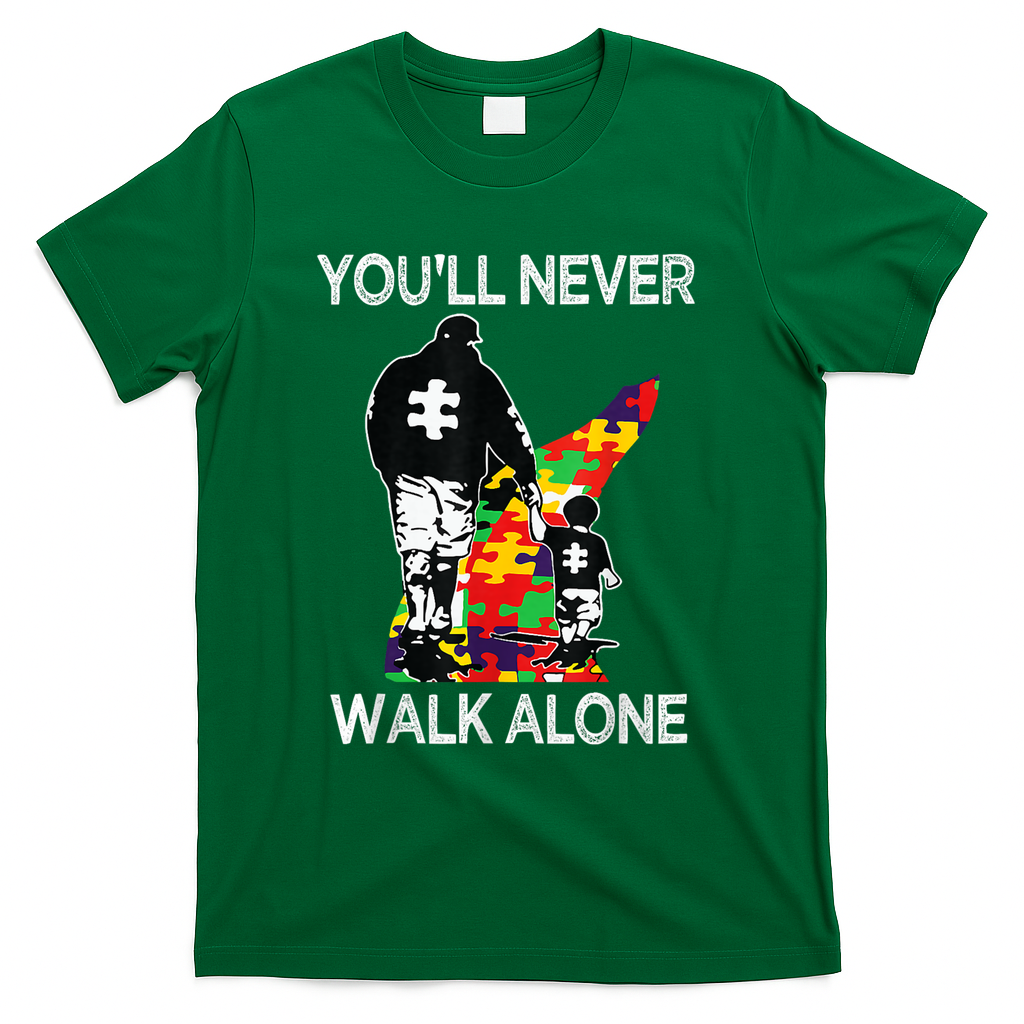 Autism Dad Support Alone Puzzle You'll Never Walk T-Shirt product image 3